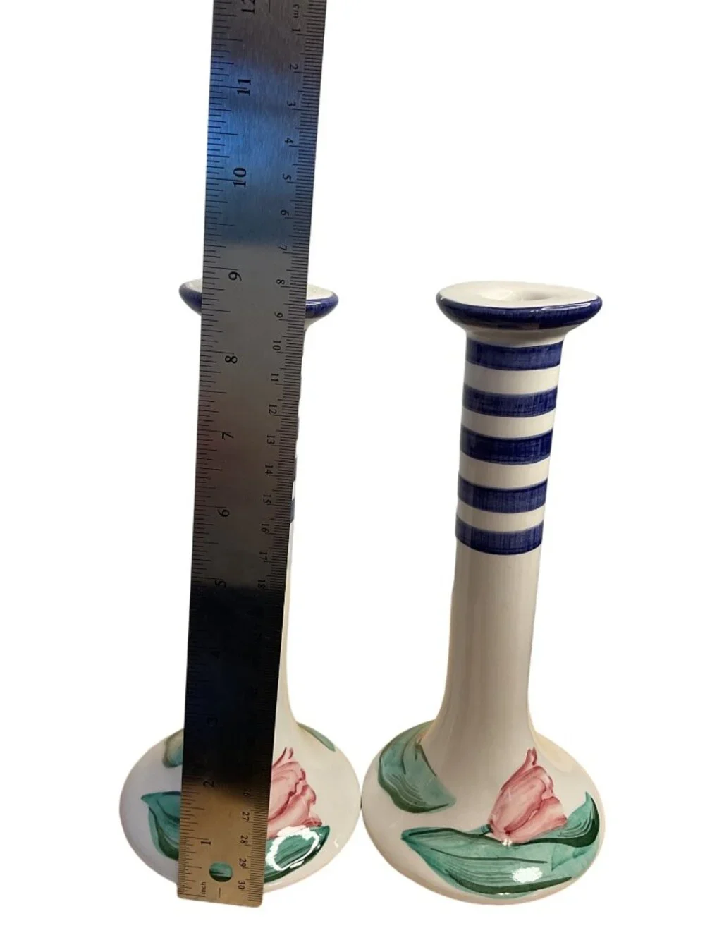 Vtg 1988 Vietri Italy Tulipani D’Acqua Ceramic Tulip Stripe Candlestick Pair